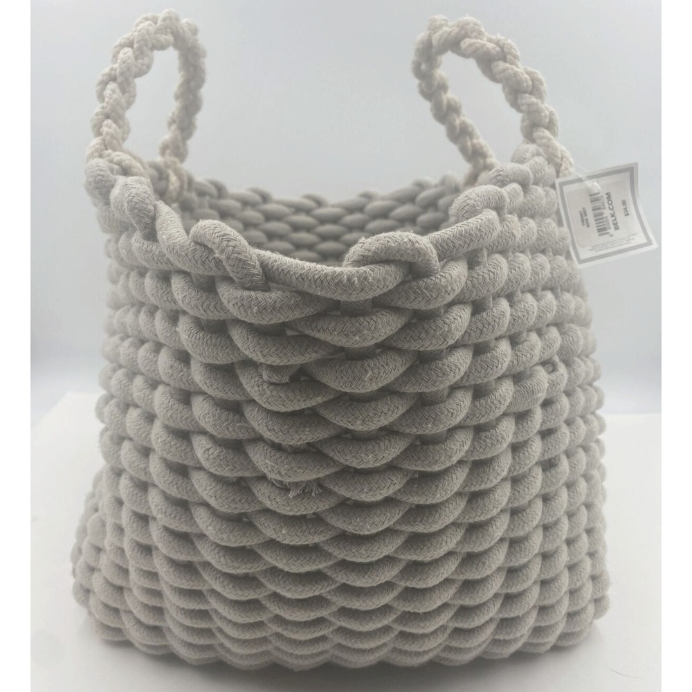 Southern Home Jute Rope Basket Dove Grey Woven Storage Bin Handles 10"